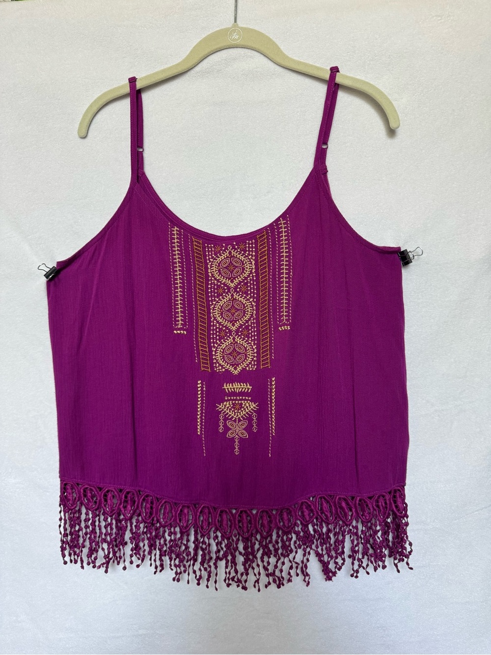 Maurices Women Purple Cami Tank Embroidered Fringe Sleeveless Boho Indie Medium